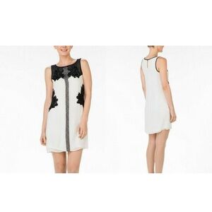 Pearl by Georgina Chapman White Mini Dress with Black Appliqué